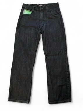 Vintage Red Ape Y2K Baggy‎ Jeans Black Denim Green Contrast Stitching Size 34